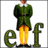 A pixelated figure in a green coat and yellow pants stands between large green letters 'e' and 'f', with arms crossed.