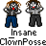 Animated contact sheet of pixel art character in various poses with visible text labels beneath each frame.
