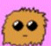 Two pixelated orange creatures with large black eyes and small mouths on a pink background, one slightly larger than the other.