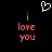 Pixelated text 'i love you' in red with a white heart symbol above on black background.