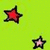 Animated sequence showing star-shaped icons in red, pink, and black-and-white variations against solid backgrounds.