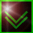 Green double chevron shape animates against dark red background with bright light burst, transitioning from full chevron to vertical line and back.