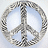Four identical peace symbol icons arranged in a , each with a pixelated silver border and light blue background
