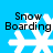 Four identical pixelated snowflake icons with 'Snow Boarding' text on a blue background, each with distinct snowflake shapes.