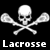 Pixelated white skull and crossed lacrosse sticks on black background with 'Lacrosse' text below.