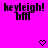 Pixelated text 'heyleigh! bff' on bright pink background with two pixel hearts below, animated to shift horizontally.
