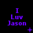 Purple text "I Luv Jason" on black background with small purple symbols changing across frames.