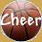 A static circular buddy icon with a brown textured background and white text reading "Cheer" in the center, set against a yellow gradient border.