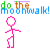 A 4-frame animated contact sheet showing a pink stick figure performing the moonwalk dance with rainbow-colored text "do the moonwalk!" above each frame.