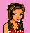 Pixel art contact sheet showing three animated frames of a cartoon character with pink background and yellow text, featuring different poses and clothing elements across sampled frames.