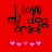 Red background with black text reading "i love my dog bro!" and five pink hearts below, showing animation changes in heart positions.