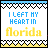 A contact sheet of 11 animated frames showing a pixel art icon with the text "I LEFT MY HEART IN florida" in blue and yellow lettering, bordered by heart patterns on white background.