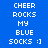 Blue background with white pixelated text 'CHEER ROCKS MY BLUE SOCKS :)' arranged in a , where one 's background changes from blue to dark blue across observations