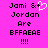 Pixelated text on bright pink background with two versions of 'Jami & Jordan Are BFFAEAE !!!!' where one version has a white heart symbol replacing the '&' character.