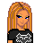 Pixel art contact sheet showing three frames of a skater chik character with blonde hair, black t-shirt, and black pants against white background.