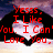 Four- of red text over a heart-shaped black silhouette against a purple sky background, each displaying different phrases