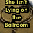 Animated icon with heart-shaped border displaying sequential text: 'She Isn't Lying on the Ballroom', then 'Ballroom Floor Just for the', and finally 'Attention <3 <3' over a brown background.