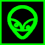 Two side-by-side pixelated green alien head icons on black backgrounds with bright green borders, showing subtle differences in facial features.