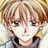 A 48x48 pixel buddy icon featuring a split composition with an anime-style character on the left and text elements on the right against a black background.