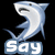 Animated shark icon with three text variations: 'Say', 'What', and '???', each with a blue and white color scheme on a black background.