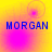 four identical showing blue text "MORGAN" over a yellow-to-pink gradient background with circular light effects