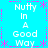 Pixelated text repeats 'Nutty In A Good Way' across a cyan background with pink decorative elements. The text is arranged in a -like pattern with alternating horizontal and vertical spacing. The image contains no visible motion or animation changes. The text appears in white with a slight pixelated effect, and the background is solid cyan. Pink decorative elements include dashed lines and asterisks. The text is arranged in a -like pattern with alternating horizontal and vertical spacing. The image contains no visible motion or animation changes. The text appears in white with a slight pixelated effect, and the background is solid cyan. Pink decorative elements include dashed lines and asterisks. The text is arranged in a -like pattern with alternating horizontal and vertical