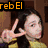 Four- shows a person in yellow and purple clothing making various gestures with text 'reb El' in different colors