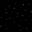Black background with scattered blue, cyan, white, and pink square pixels; gray rectangle occupies bottom-right corner.