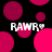 Black background with scattered pink and magenta circles; white text 'RAW' appears four times with a small heart symbol next to each.