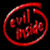 A split-screen animated contact sheet showing two distinct pixel art icons: a red circular logo with "evil inside" text on black background and green "Original Icons .com" text on dark green background.