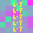 Yellow L-T text repeated vertically on a of cyan, purple, and magenta squares with no visible animation changes