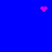Blue background with pink pixelated heart and scattered square particles in three distinct positions.