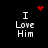 Black background with white text "I Love Him" in four quadrants, red pixelated heart and red dot clusters in top-left and top-right positions.