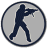 A 48x48 pixel buddy icon featuring a dark blue stick figure silhouette in a shooting pose inside a gray circular frame on the left, with green text reading "Original Icons .com" on a dark green background to the right.