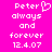 Pixelated text on bright pink background with heart symbol replacing 'y' in 'Peter', two identical versions side-by-side.