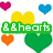 Pixelated heart-shaped icons in multiple colors with "&&hearts" text banners on a white background.