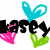 Pixelated text 'Lasey' with colored heart shapes above and below, displayed in two color variations side-by-side.
