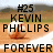 A pixelated image of a baseball on a field with text overlays reading #25 KEVIN PHILLIPS FOREVER and A TRUE LEGEND.