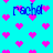 Pixelated cyan background with scattered pink hearts and blue text reading 'rachel' in multiple positions.