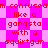 Pixelated text repeats 'm confused like a gangsta with a squirtgun' over a pink and white checkered background.