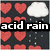 Pixelated icon with red hearts, white cloud, and falling dots on dark background; text changes from 'acid rain' to 'on my' then 'heart'.