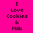 Pixelated text "I Love Cookies & Milk" on bright pink background with blue rectangular overlays shifting across the