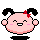 Pixel art character with pink skin, black pigtails tied with red bows, and a gray background showing six facial expressions.