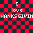 Red and dark green checkered background with repeated text "I love HANKSGIVINHANKSGIVIN" in white pixelated font, showing animation changes in the right-side text block.
