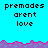 Pixelated text 'premades arent love' repeated across cyan background with purple and pink wave border.