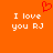 Orange background with white pixelated text "I love you RJ" and a red pixelated heart above the text on the left side.