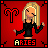A contact sheet of 10 animated frames showing a pixelated Aries zodiac icon with a blonde woman in black clothing against a red background, displaying subtle pose variations across the sequence.