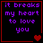 Four display purple text on black backgrounds with red borders, each containing a heart symbol that changes from single to double to split