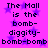 Static image with purple background and blue stars displaying text "The Mall is the bomb-diggity-bomb-bomb" in black pixelated font.