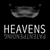 A black background displays three identical static images of a gray, rounded object above the text "HEAVENS" and smaller repeated text below it.